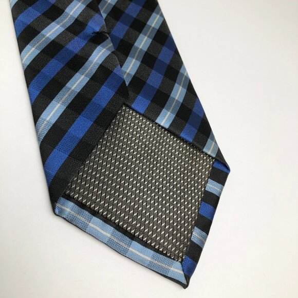 Croft & Barrow Blue Black Hand Made White 100% Polyester Men’s Neck Tie - Picture 4 of 6